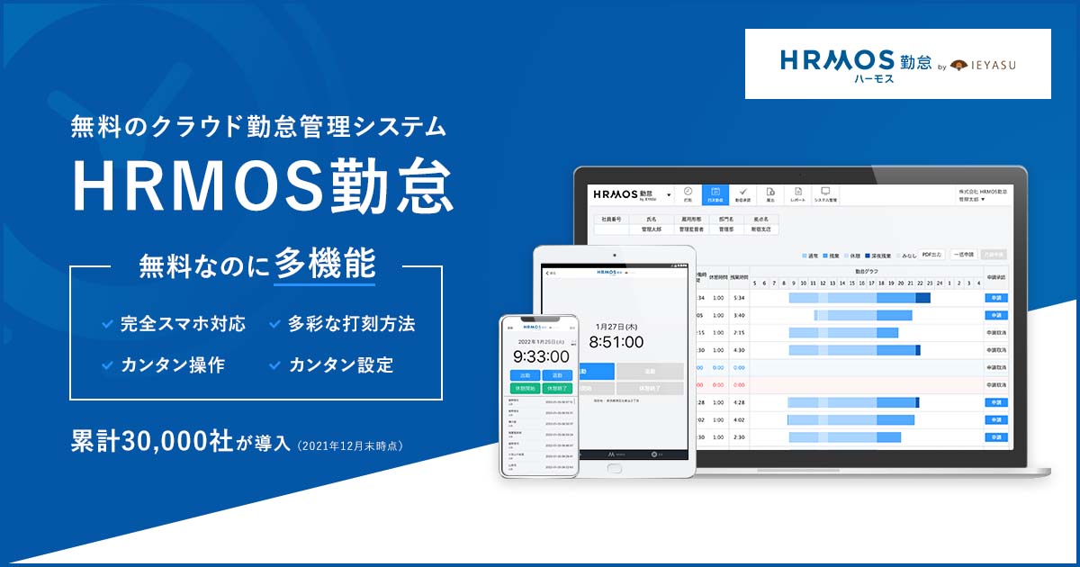 無料のクラウド勤怠管理システム「HRMOS勤怠」